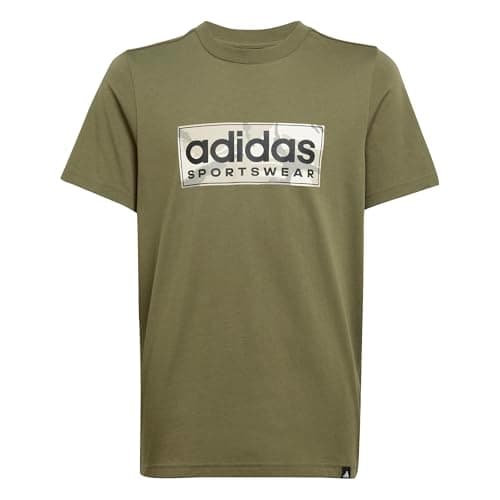 Image of adidas Boy's CAMO Linear Junior Boys Graphic TEE, Olive strata, 13-14 Years