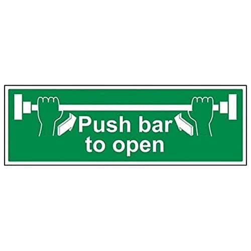Image of V Safety Push Bar To Open Door Sign - 600mm x 200mm - Self Adhesive Vinyl