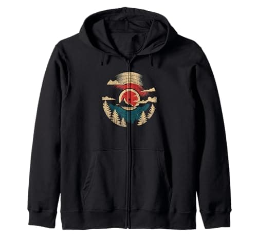 Image of Retro Vinyl Mountain Sunset Nature outdoor Lover Zip Hoodie