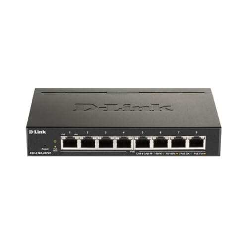 Image of D-Link DGS-1100-08PV2 - 8-Port Gigabit PoE Smart Managed Switch with 8 PoE Ports, 64W PoE power budget, 802.3af/at, VLAN support, layer 2 features, QoS, 802.3az EEE, Fanless