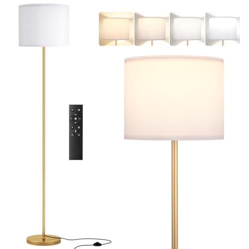 Image of PreeOtti Gold Standing Lamp for Bedroom with Remote,Dimmable Simple Design Stand Up Lamp for Office Reading(9W Bulb Included)