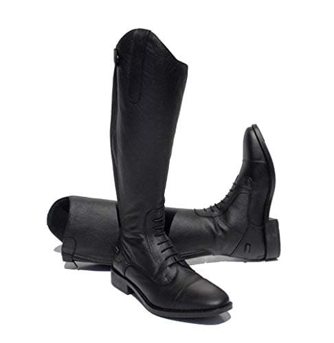 Image of Rhinegold Elite Luxus Extra Short BLACK LEATHER RIDING BOOTS - Soft Feel Leather, Comfortable Fit, Elasticated Laced Front, Women's Equestrian Boots with Full Length Back Zip, Size 5, EU 38, Calf 0