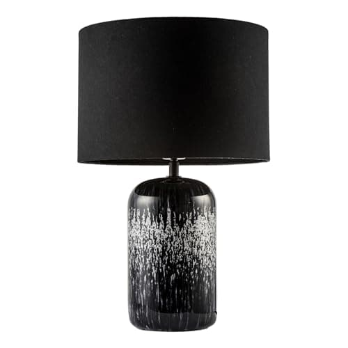 Image of Happy Homewares Modern Designer Black and White Marble Drip Snowflake Glass Table Lamp with Linen Lined Shade | Inline Switched | 46cm x 30cm