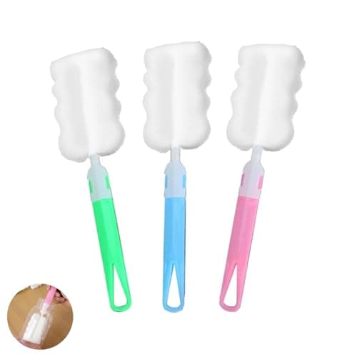 Image of 3 PCS Sponge Bottle Brushes, Soft Sponge Foam Bottle Brushes for Cleaning, Sponge with Handle, for Cups Mugs Kettles Wine Glasses and Baby Bottles