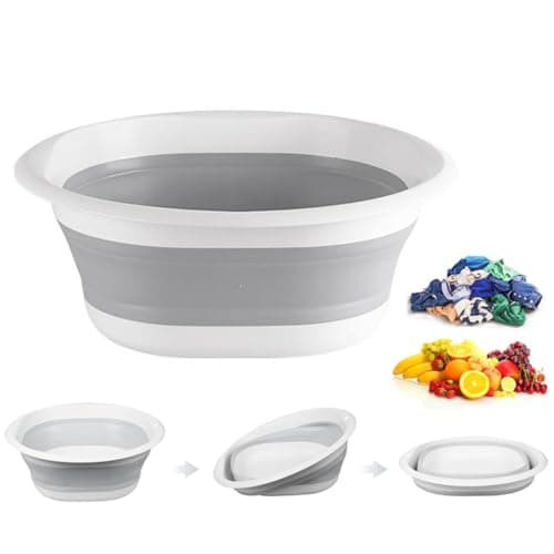 Image of 3L Collapsible Washing Up Bowl - Portable Hand Wash Basin, Folding Washing Up Basin, Retractable Food Storage Basin, Multipurpose Outdoor Water Basin for Kitchen, Travel, Camping, Hiking (Gray, S)