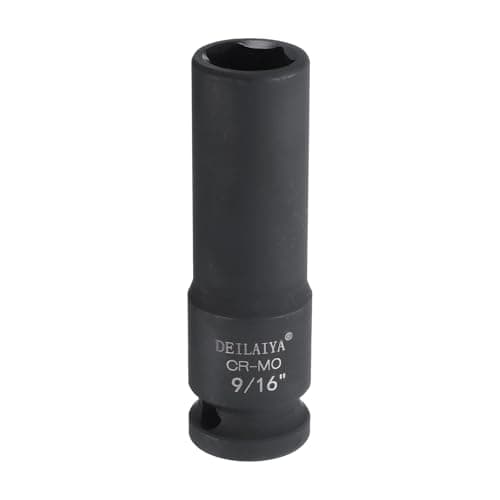 Image of sourcing map 9/16 Inch SAE Deep Impact Socket 1/2 Inch Drive 6 Point Design CR-MO Steel Nut Impact Grade Socket for Auto Repair