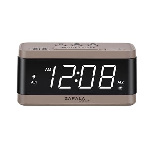 Image of ZAPALA Expert Alarm Clock Radio, 2 Alarms Large LED Display Digital FM Clock Radio with USB Charging Port, Adjustable Volume & Dimmer, Snooze for Deep Sleepers Kids (Brown)