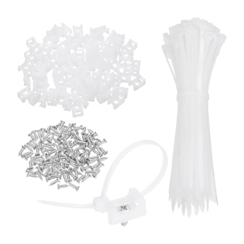 Image of sourcing map 60pcs 22.6mm Cable Tie Saddle Type Mounts Base with 150mm Cable Zip Ties and M5 Tapping Screws, Wire Organizer Holder Clamps Set, White