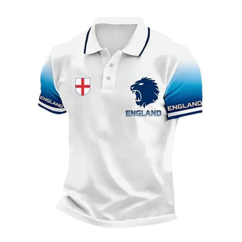 Image of England Polo Shirts for Men, Men's England Football Shirt 2026 World Cup Shirts Polo Clear Printed Tops Mens Soccer Clothing Stretchy Jersey Men Lightweight Poloshirt Breathable Comfortable Blue 3XL