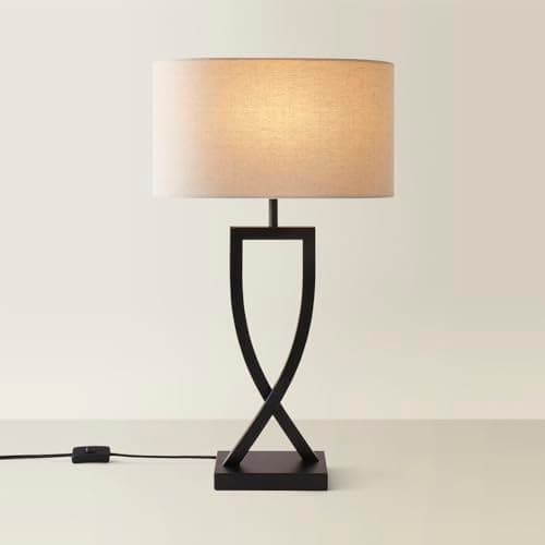 Image of ValueLights | Large Black Metal Table Lamp with an Oatmeal Lampshade | Table Lamps, Home Décor & Improvement Essential | Includes 4W LED Bulb