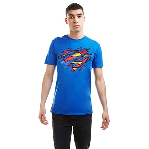 Image of DC Comics Men's Superman Torn Logo T Shirt, Royal Blue, S UK