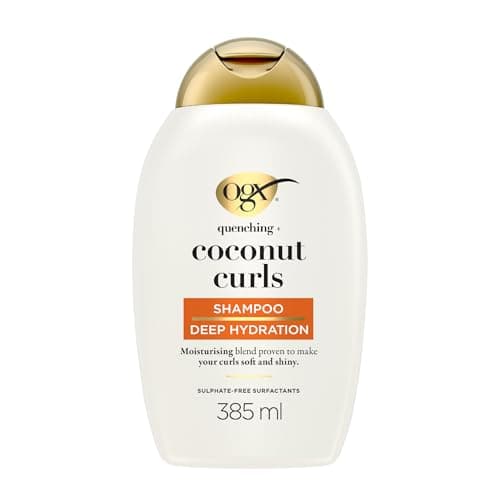 Image of OGX Quenching with Coconut Curls Shampoo, Deep Hydration, Moisturizing Blend Proven to Make Curls Soft & Shiny, Sulfate Free, 385ml