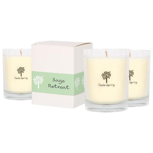 Image of Nicola Spring Soy Wax Scented Candles 160g - Pack of 3 – Sage Retreat Fragrance - 28 Hour Burn Time Eco-Friendly Jar Candle for Relaxation, Aromatherapy, Luxury Gifting & Home Décor