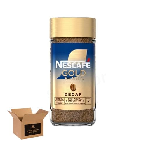 Image of Nescafe Gold Blend Decaf Instant Coffee – Smooth Rich Aroma with Golden Roasted Arabica Beans | Premium Decaffeinated, Low Caffeine Drink | Responsibly Sourced | (Gold Blend Decaf-95g-Pack 1)