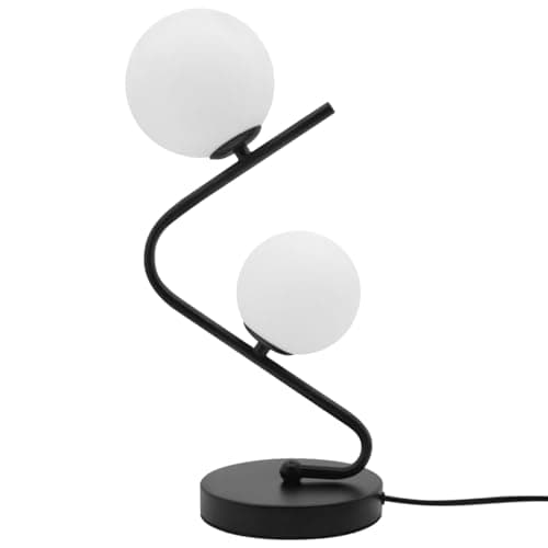 Image of Twin Opaque Globe Table Lamp Retro Desk Lamp Black Frosted Glass Sphere Bedside Light T505