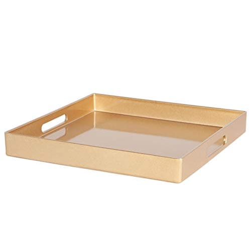 Image of Argon Tableware 33cm Square Serving Tray with Handles - Gold - Metallic Finish Decorative Breakfast Tray Melamine Food Tray for Eating, Snacks, Drinks, Food Serving