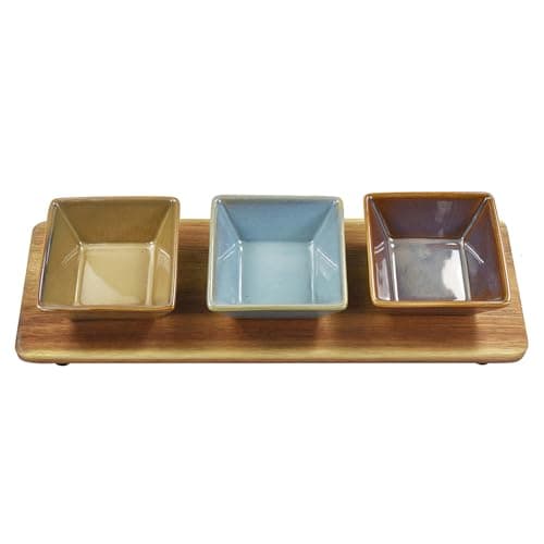 Image of Lesser & Pavey Snack Dishes & Wood Trays | Blue Maroon Serving Platter with Bowls | Elements Design for Home | Stylish Round and Square Food Serving Tray