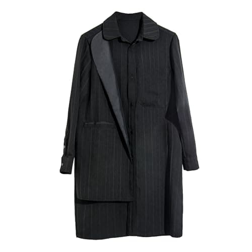 Image of ICEMOOD Womens Button Down Midi Length Shirt Dress Asymmetrical Unisex Designer Style with Subtle Pinstripes Fabric Regular Fit,Black,Large
