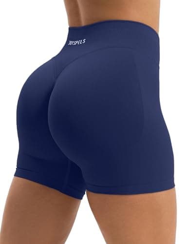 Image of JOYSPELS Seamless Gym Shorts for Women Scrunch Bums Ruched Booty Activewear Running Yoga Workout Sports Cycling Shorts Womens UK Navy Blue S