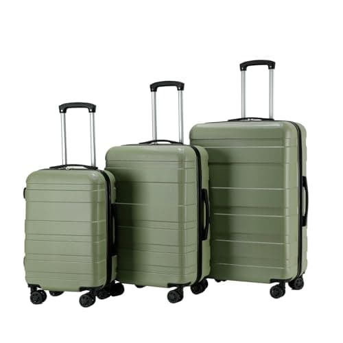 Image of OHS Suitcases Set of 3, Hardshell Luggage Sets with 4 Wheels Lightweight Durable Adjustable Handles Easy to Carry - Cabin Luggage, Suitcase Medium, Suitcase Large - Olive Green