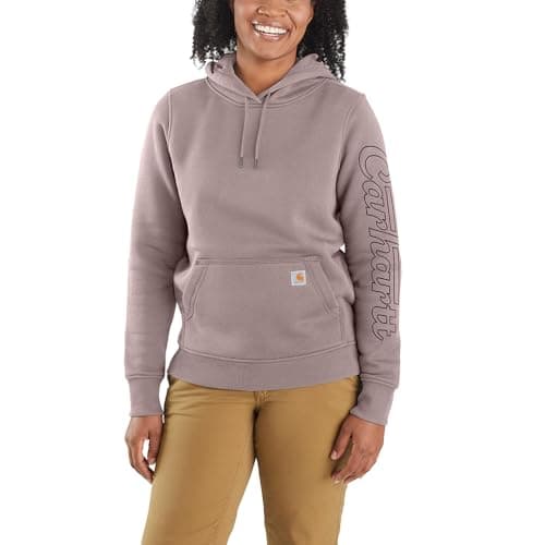 Image of Carhartt Relaxed Fit Rain Defender Hooded Promo Graphic Sweatshirt Women Purple L