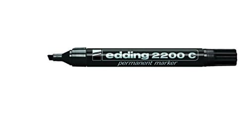 Image of edding 2200 C Permanent Marker - Black - Box of 10 - Chisel tip 1-5 mm - Quick-Drying Permanent Marker Pen - Waterproof, Smudge-Proof - for Cardboard, Plastic, Wood, Metal, Fabric, 4-2200C001
