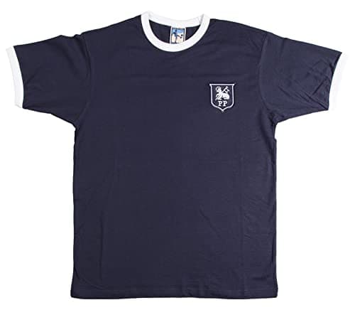Image of Preston 1940-1960s Away Retro Football T Shirt Embroidered Logo Navy/White