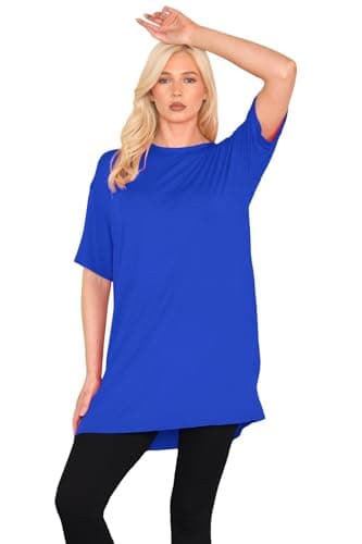 Image of janisramone® Womens Short Sleeve Tunic T Shirts, Round Neck Oversized T Shirts for Women UK, Soft Comfortable Pj Dress, Perfect Summer Longline Ladies Tops Royal Blue