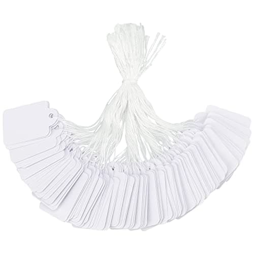 Image of G2PLUS 500PCS Mini Strung Price Tags - White String Pricemarker Labels, 22x 35mm Tie on Paper Tags, Jewelry Marking Tags - Blank Gift Marking Labels with String for Jewelry Clothing Display