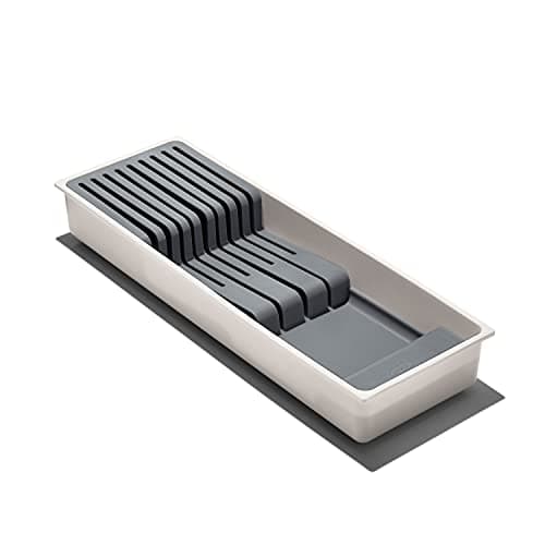 Image of OXO Good Grips Compact Knife Drawer Organiser - Space-Saving Kitchen Drawer Insert Safely Stores up to 9 Knives, Non-Slip Feet Keep It in Place, Removable Tray for Easy Cleaning