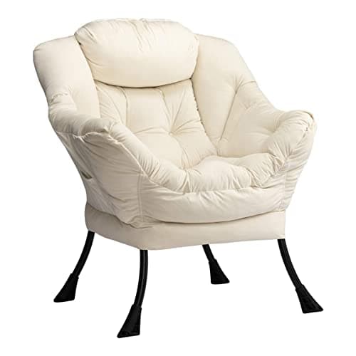 Image of HollyHOME Armchair for Living Room & Bedroom Comfy Reading Chair Relax Velvet Arm Chair Cuddle Armchair Lounge Chairs with Steel Frame, Beige