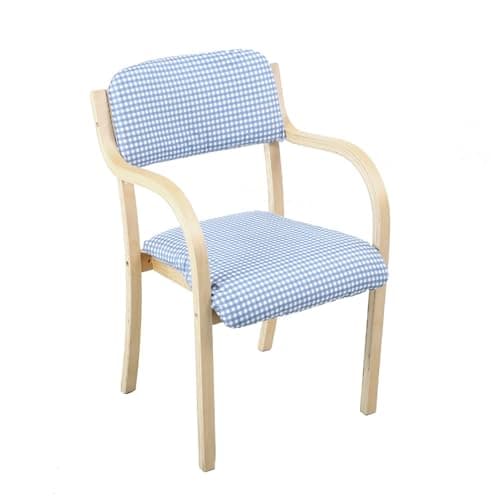 Image of Nordic Style Solid Wood Dining Chair Stackable Visitor & Desk Chair with Arms Modern Open Back Armchair for Reception & Study Light Blue