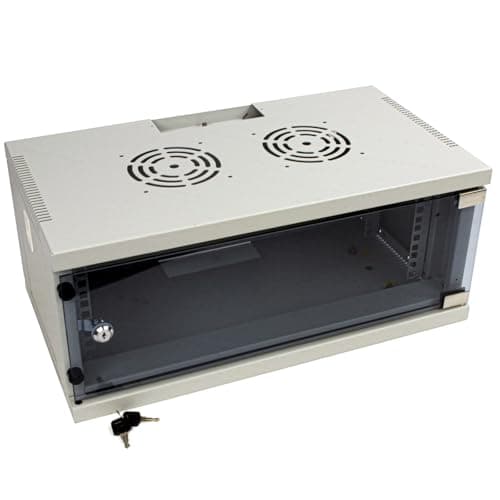 Image of kenable 4U Wall Mounted Data Cabinet 19 Inch Rack Grey with Glass Door 300mm Deep Flat Pack Network Server Enclosure