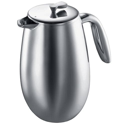Image of Bodum Double Wall French Press Columbia - 1L / 8 Cup Matt Coffee Maker - Stainless Steel - Dishwasher Safe Cafetiere