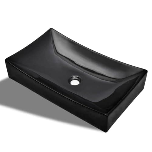 Image of vidaXL Black Rectangular Above Counter Ceramic Bathroom Sink - Contemporary and Artistic Design, High-Gloss Finish