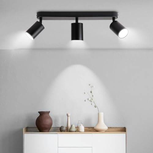 Image of CANMEIJIA Led Ceiling Spotlights GU10 3 Spotlight Black Ceiling spot Lights Kitchen spot Lights Swivelling 350° Suitable for Kitchen/Hallway (not Bulb)