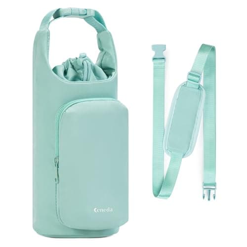Image of Ceneda Water Bottle Carrier Bag with Phone Pocket 32oz 40oz Tumbler Insulated Water Bottle Holder with Adjustable Shoulder Strap Carrier Sling Bag (Mint Green)