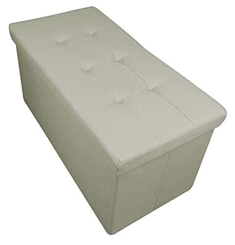 Image of Home Harmony Kensington Folding Storage Ottoman, Storage Chest, Footrest, Bench, padded Seat, Faux Leather (Cream, Large)