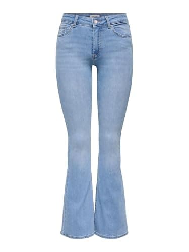 Image of ONLY Womens Onlblush Life Mid Flared DNM Tai467 Noos Jeans, Light Blue, 31W / 30L UK