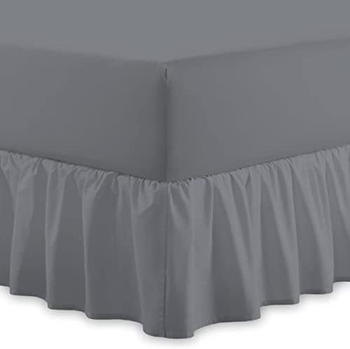 Image of Plain 100% Egyptian Cotton Fitted Valance Sheet | Easy Care 16" / 40cm Extra Deep Frilled Valance Fitted Bed Sheet - Machine Washable - Single Double King Size (Grey, Single)