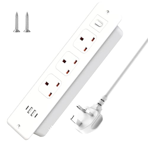 Image of 3M/9FT Extension Cord Power Strip,Recessed Desk Power Sockets with 2 USB A,2 USB-C Ports, Power Extension Lead with 3 Outlets With 2 Screws,Hidden in Furniture Desk Table for Home Office (White)