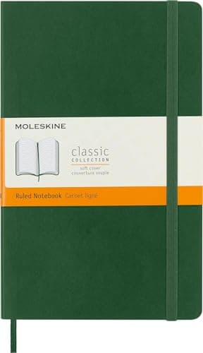 Image of Moleskine Classic Notebook, Notebook With Ruled Pages, Soft Cover and Elastic Closure, Myrtle Green, Large, 13 x 21 cm, 192 Pages
