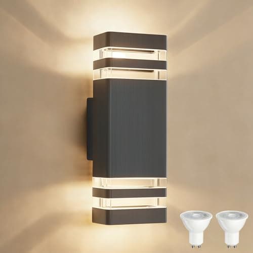 Image of YOVGQOLV Outdoor Wall Lights Mains Powered, Up Down Outside Light Porch, IP54 Waterproof, incl. 2 x 5W 3000K GU10 Warm White Bulbs, Aluminium Modern LED Exterior Lamp Front Door, Anthracite, 1 Pack