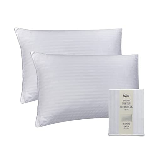 Image of Orison Sapphire® Pillow Protectors 2 Pack | 100% Microfiber Ultra Soft Satin Stripe Pillow Cases | Anti Allergy & Anti Dust Mite, Breathable & Zipped White Pillow Covers | UK Standard Size 48x74 CM