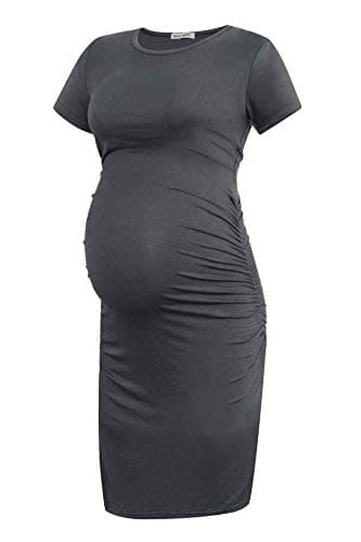 Image of Smallshow Women's Short Sleeve Maternity Dress Ruched Pregnancy Clothes,Deep Grey,S