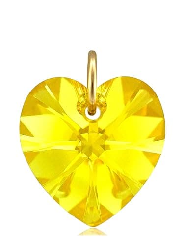 Image of Lua Joia 9ct Gold November Birthstone Pendant Only With Sparkly Citrine Charm Heart Crystal Jewellery for Women Gift for Girls, Mum, Wife, Birthday, Anniversary & Valentine’s