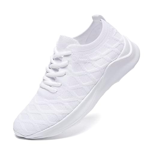 Image of VGPSFN Mens Trainers Running Shoes Sport Walking Sneakers Casual Slip on Walking Shoes Lightweight Gym Workout Shoes Fashion Sneakers Breathable Mesh Fashion Sneakers White Size 7