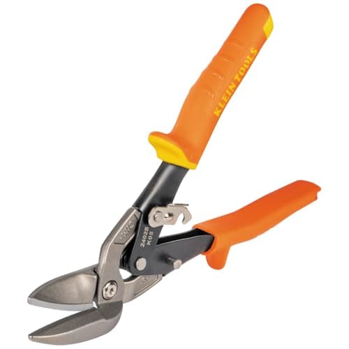 Image of Klein Tools 2402S Straight-Cutting Offset Snips, Aviation Tin Snips with Forged Blade for Precision Sheet Metal Cutting