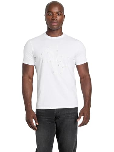 Image of Guess Men's Eco Short Sleeve Shimmer Quattro G T-Shirt, Pure white., XL