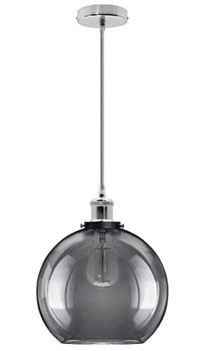 Image of Industrial Vintage Grey Smoke Glass Globe Pendant Light Round Ceiling Lamp Shade Antique Chrome Holder M0097F